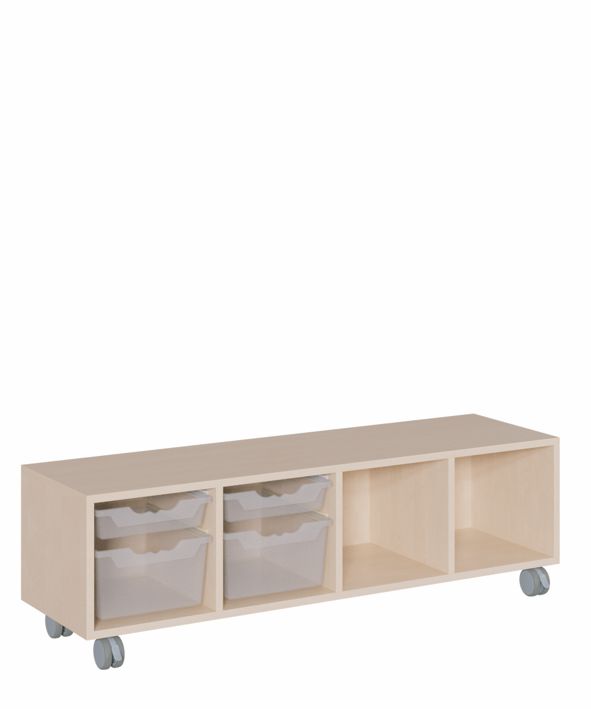 K Regal 139 x 42,5 cm, fahrbar, 4 ErgoTray Boxen M/L und Regal